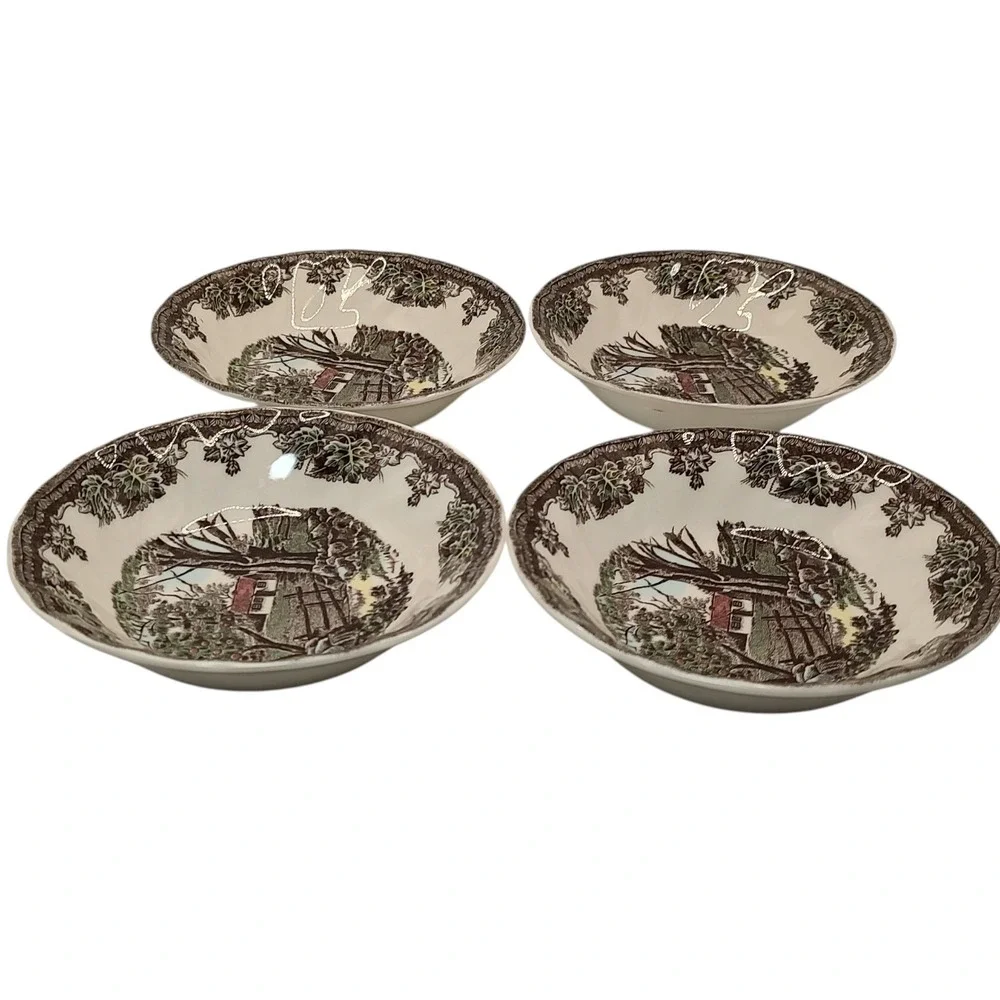 Vintage Johnson Bros Berry Bowls Fruit‎ The Stone Wall Set of Four Five Inch